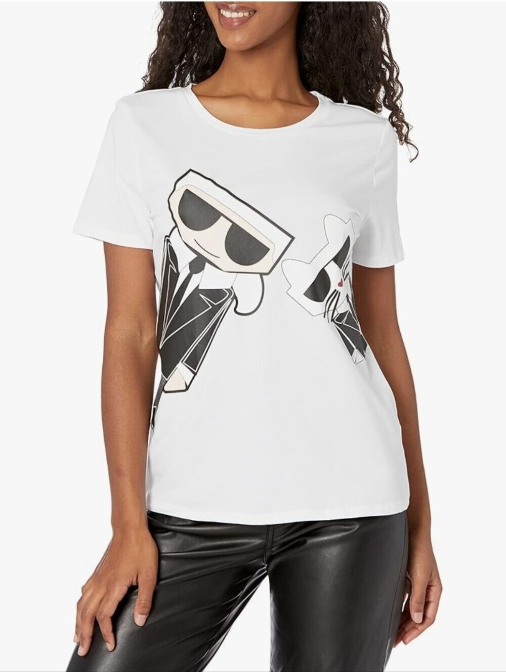 NWOT Karl Lagerfeld Paris Women's Short Sleeve Black Tie Karl & Choupette Sz XL